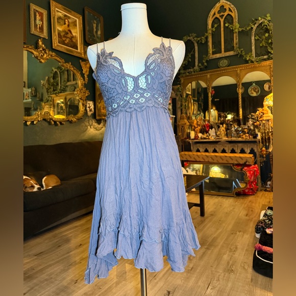 Free People Adella Lace Slip Mini Dress – Charcoal Gray (XS) - Picture 4 of 6